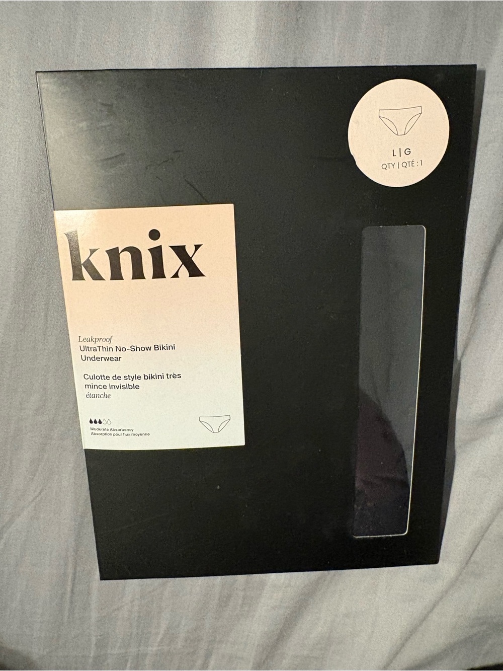 NWT Knix Super Leakproof No-Show Bikini Underwear Black Size Large